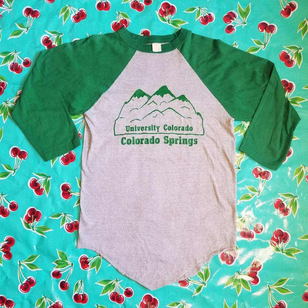 Vintage Baseball T University of Colorado, Colorado Springs, Green/Grey